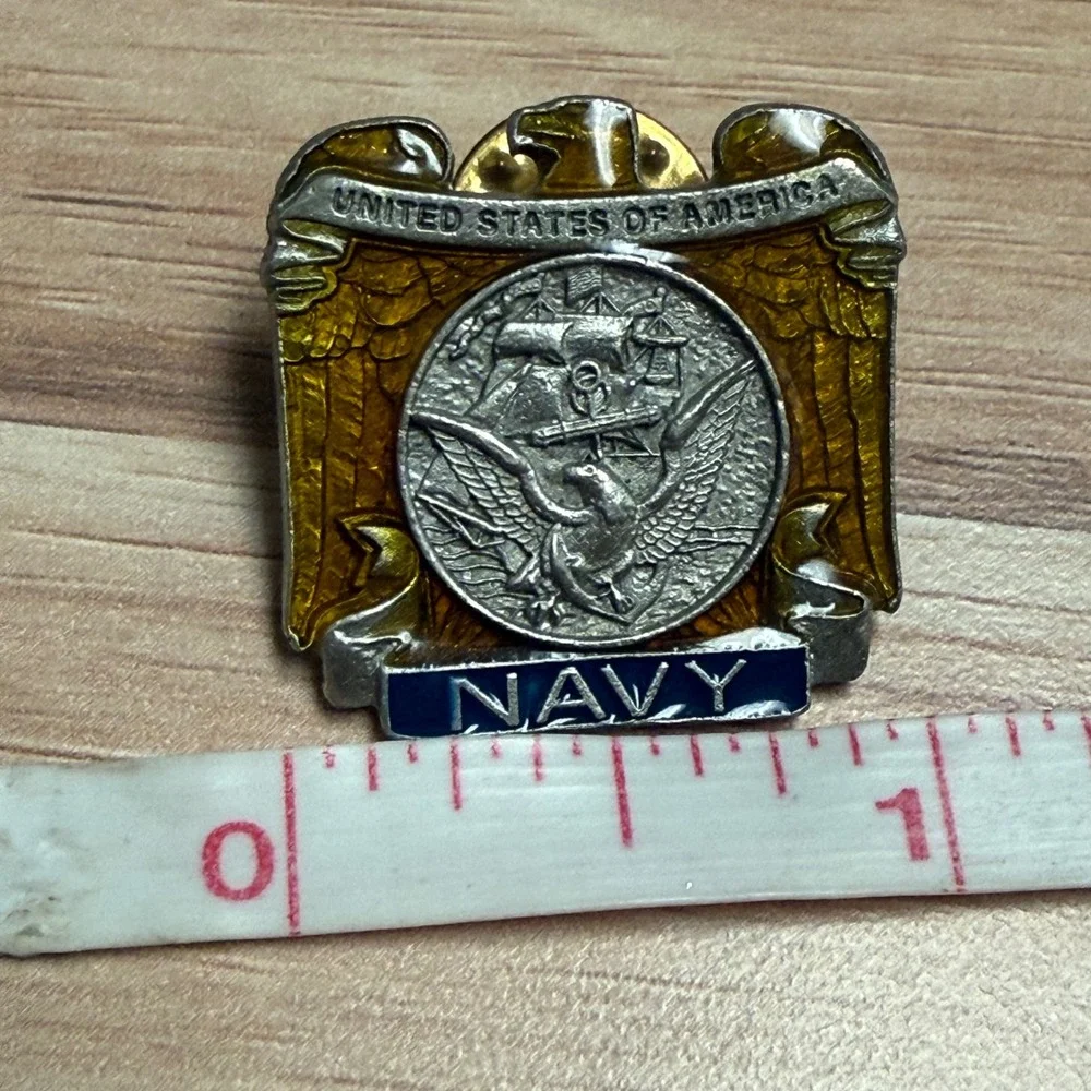 Vintage American Legion US Navy Lapel Pin Eagle Ship‎ Enamel Made in USA Silver